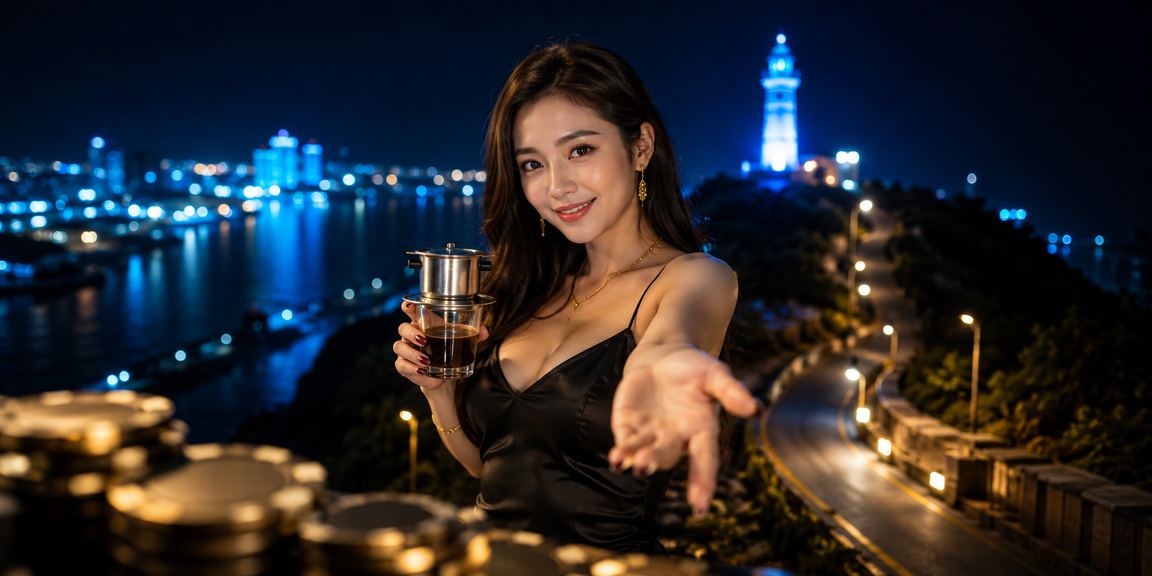 Người dùng xem thông tin thanh toán casino online tại quán cà phê Vũng Tàu bên bờ biển